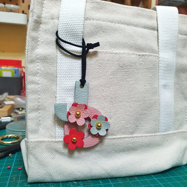 Elementary Double Initial Floral Bagcharm (MINT)