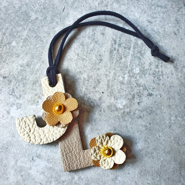 Elementary Double Initial Floral Bagcharm (WHITE)