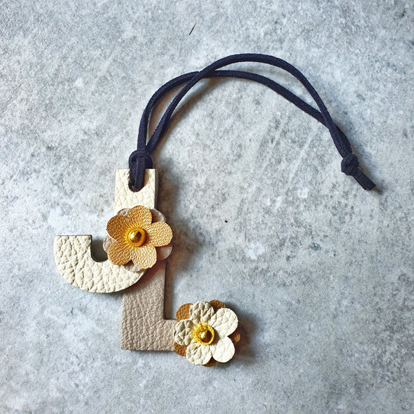 Elementary Double Initial Floral Bagcharm (WHITE)