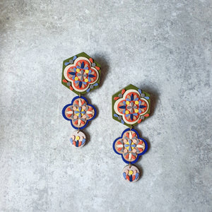 Stacked Peranakan Tile Dangle-studs (MOSS)