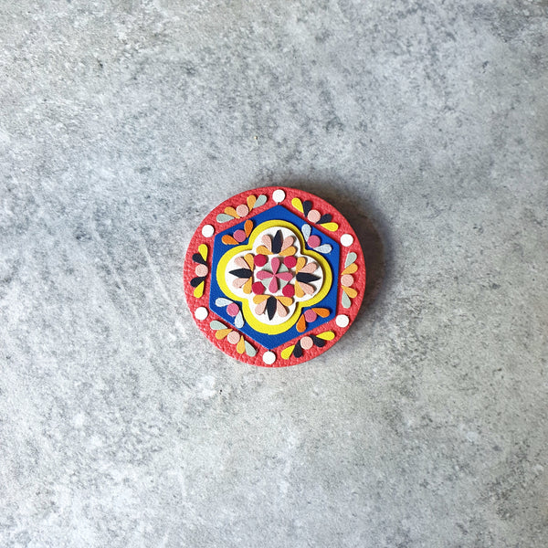 Shield Peranakan Tile Brooch (RASPBERRY)