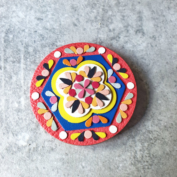 Shield Peranakan Tile Brooch (RASPBERRY)