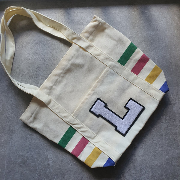 Rainbow Striped Tote with Initial (VIBE)