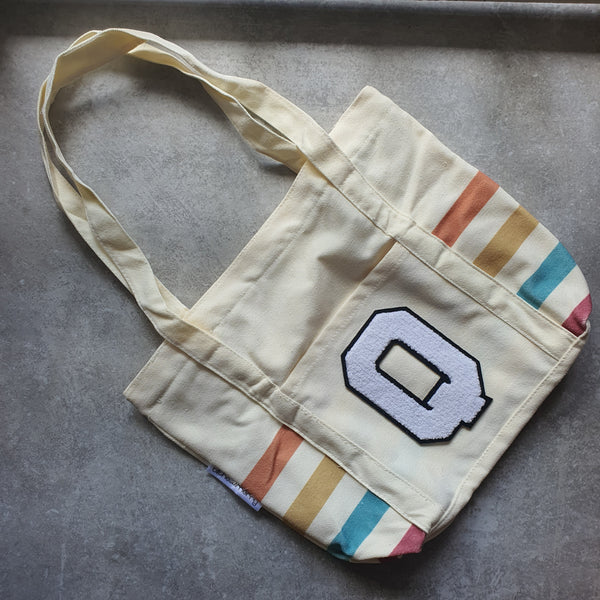 Rainbow Striped Tote with Initial (MOODY)