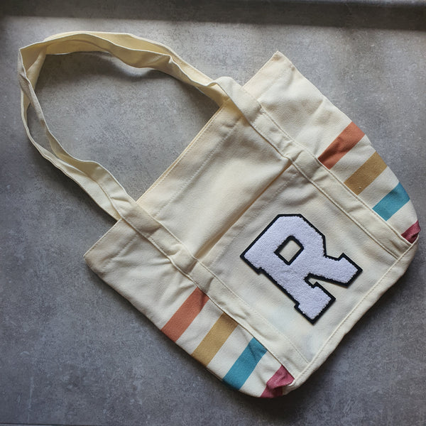 Rainbow Striped Tote with Initial (MOODY)