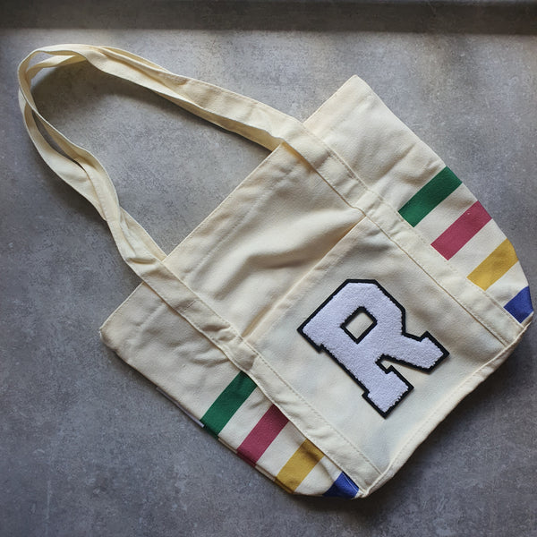 Rainbow Striped Tote with Initial (VIBE)