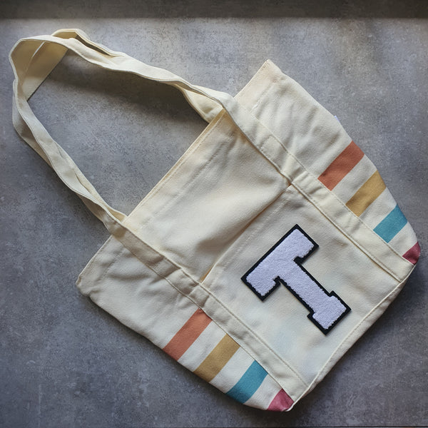 Rainbow Striped Tote with Initial (MOODY)