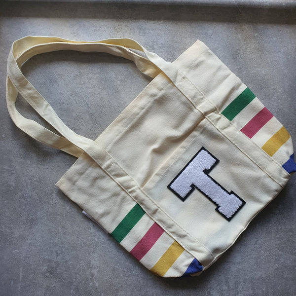 Rainbow Striped Tote with Initial (VIBE)