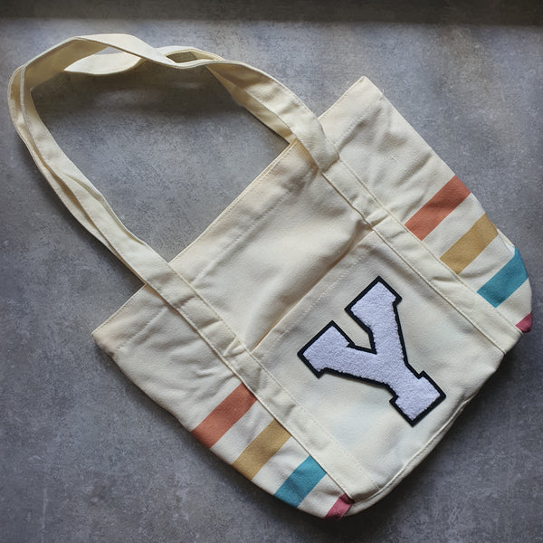 Rainbow Striped Tote with Initial (MOODY)