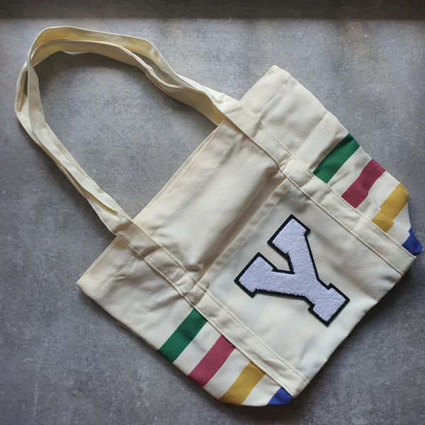 Rainbow Striped Tote with Initial (VIBE)