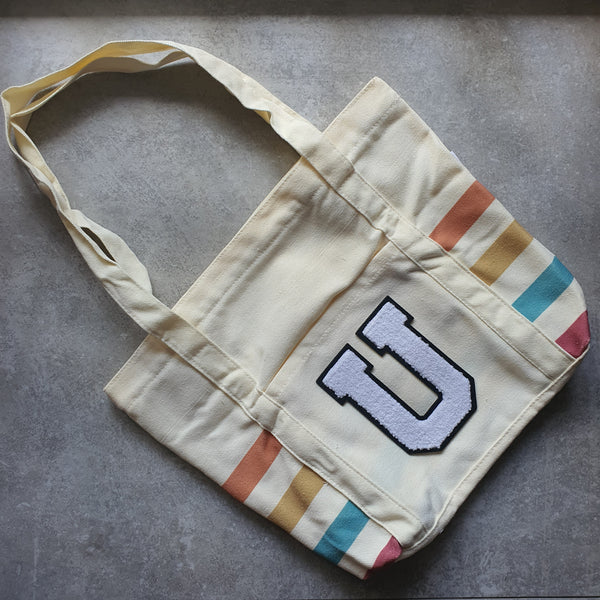 Rainbow Striped Tote with Initial (MOODY)