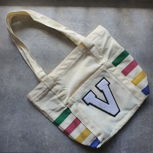 Rainbow Striped Tote with Initial (VIBE)