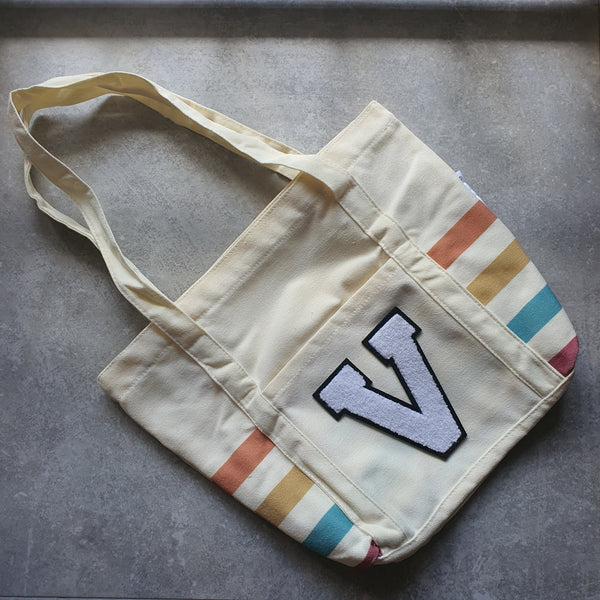 Rainbow Striped Tote with Initial (MOODY)