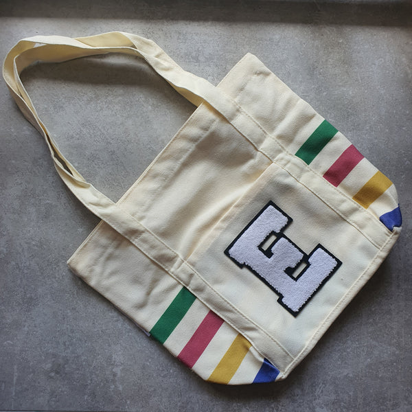 Rainbow Striped Tote with Initial (VIBE)