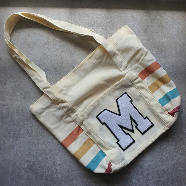 Rainbow Striped Tote with Initial (MOODY)