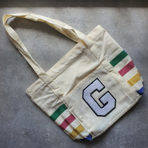 Rainbow Striped Tote with Initial (VIBE)