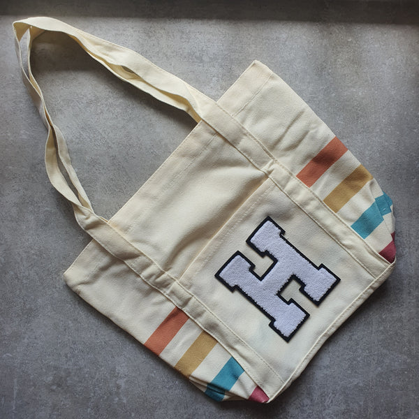 Rainbow Striped Tote with Initial (MOODY)