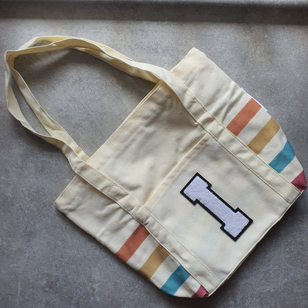Rainbow Striped Tote with Initial (MOODY)