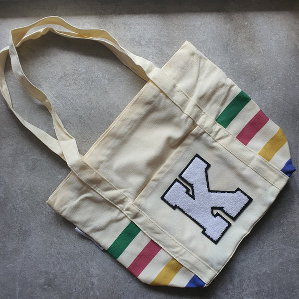 Rainbow Striped Tote with Initial (VIBE)