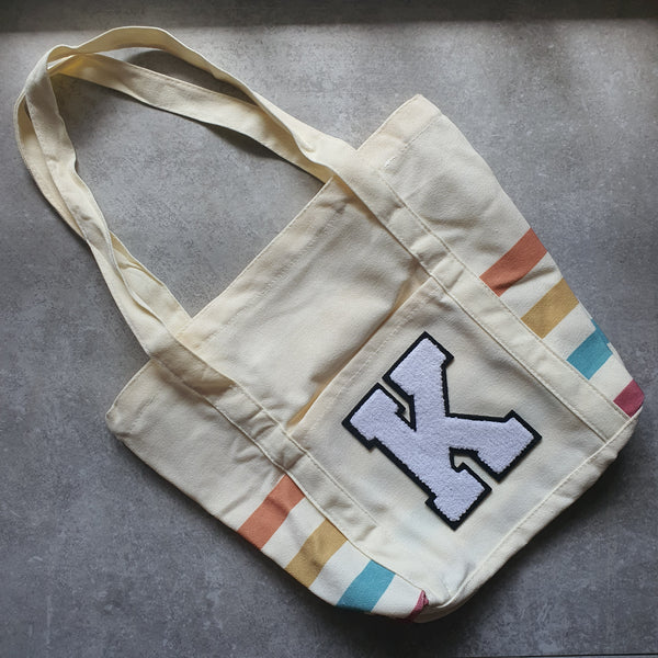 Rainbow Striped Tote with Initial (MOODY)