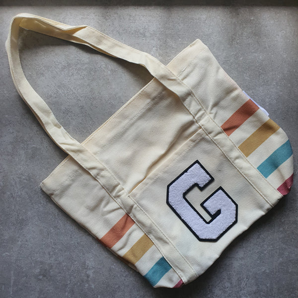 Rainbow Striped Tote with Initial (MOODY)