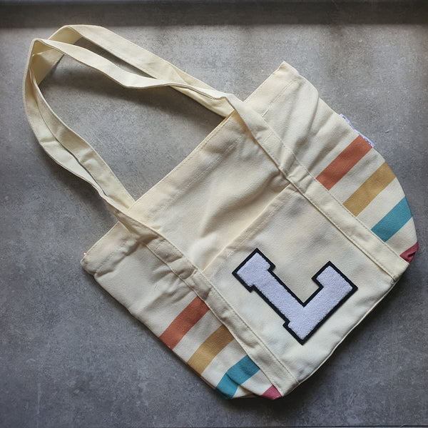 Rainbow Striped Tote with Initial (MOODY)