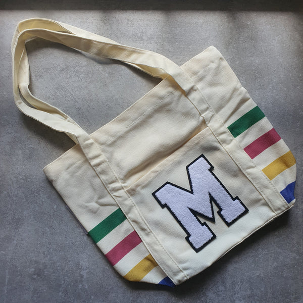 Rainbow Striped Tote with Initial (VIBE)