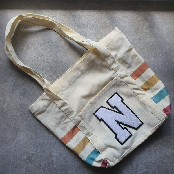 Rainbow Striped Tote with Initial (MOODY)
