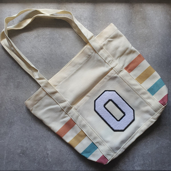 Rainbow Striped Tote with Initial (MOODY)