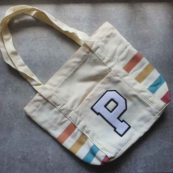 Rainbow Striped Tote with Initial (MOODY)