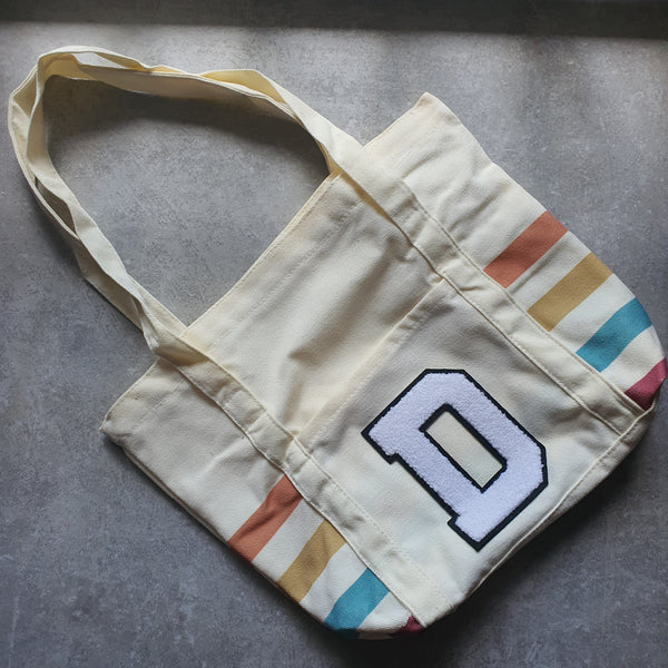 Rainbow Striped Tote with Initial (MOODY)