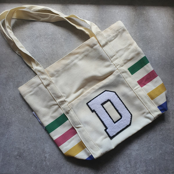Rainbow Striped Tote with Initial (VIBE)