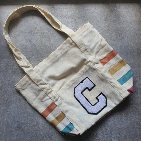 Rainbow Striped Tote with Initial (MOODY)