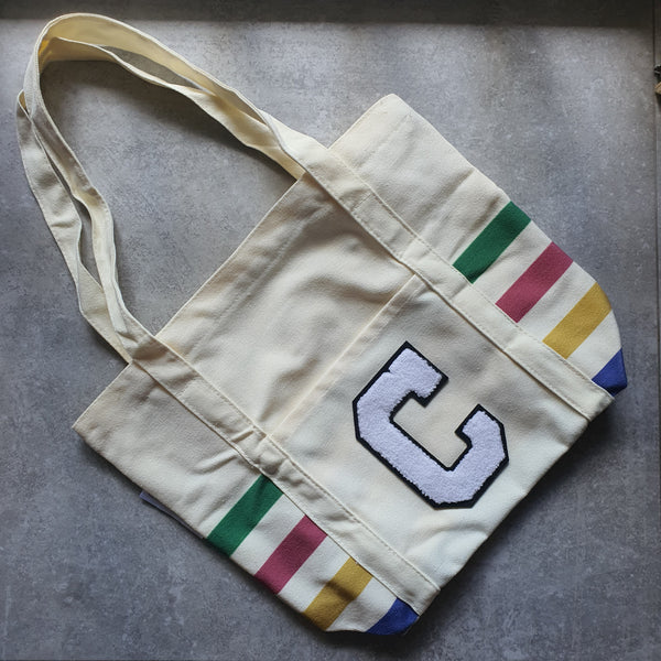 Rainbow Striped Tote with Initial (VIBE)