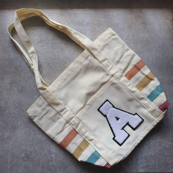 Rainbow Striped Tote with Initial (MOODY)