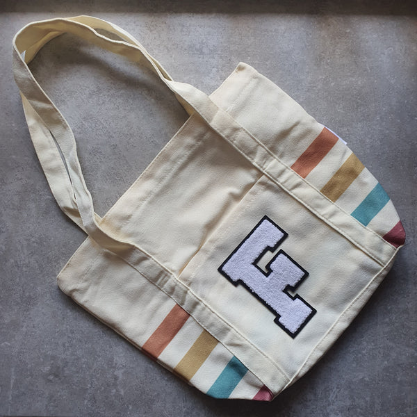 Rainbow Striped Tote with Initial (MOODY)