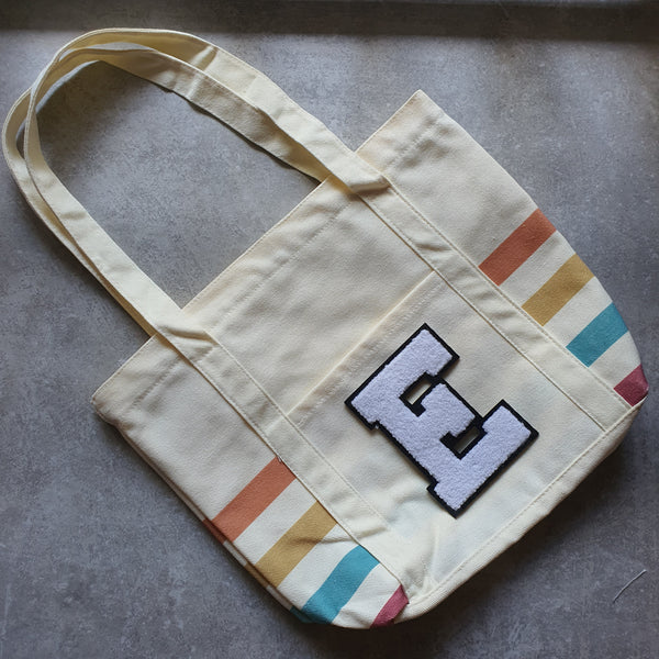 Rainbow Striped Tote with Initial (MOODY)