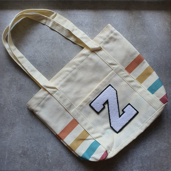 Rainbow Striped Tote with Initial (MOODY)