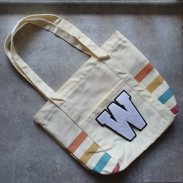 Rainbow Striped Tote with Initial (MOODY)