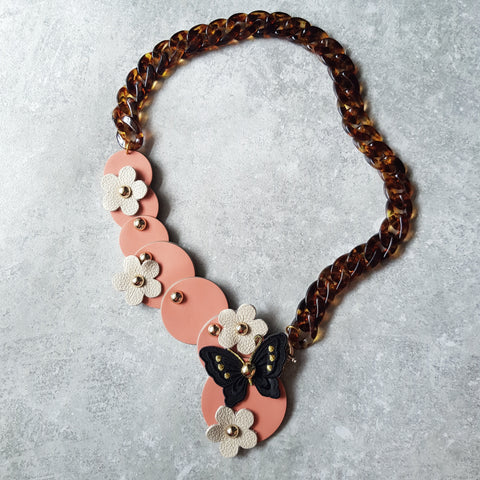 Butterfly Garden Asymmetrical Necklace (SALMON PINK)