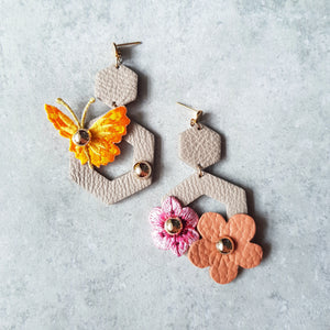 Butterfly Garden Asymmetrical Earrings (TAUPE)