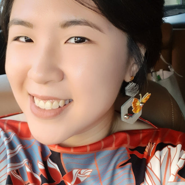 Butterfly Garden Asymmetrical Earrings (TAUPE)