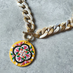 Medallion Peranakan Tile Necklace (LEMON)