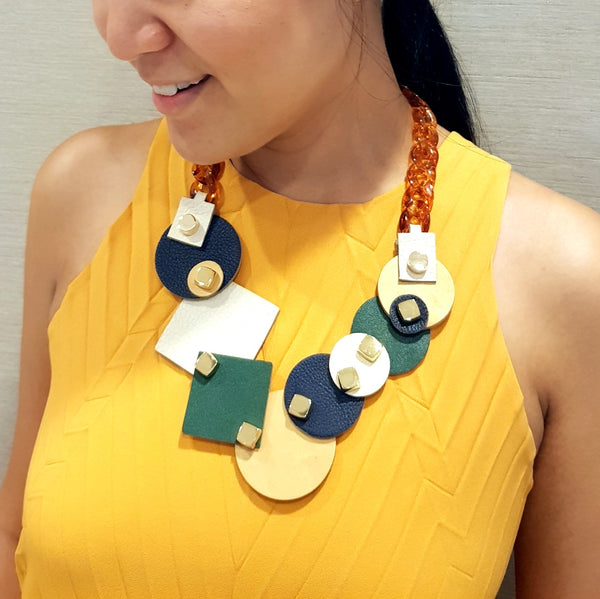 Mixed Geometric Shapes Necklace (FOREST)