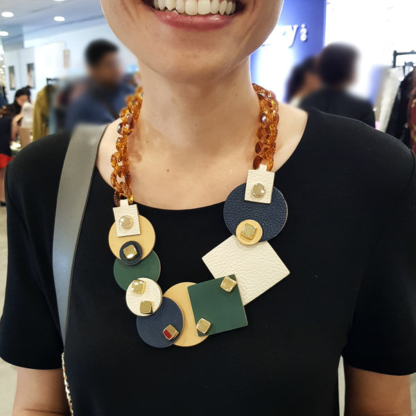 Mixed Geometric Shapes Necklace (FOREST)