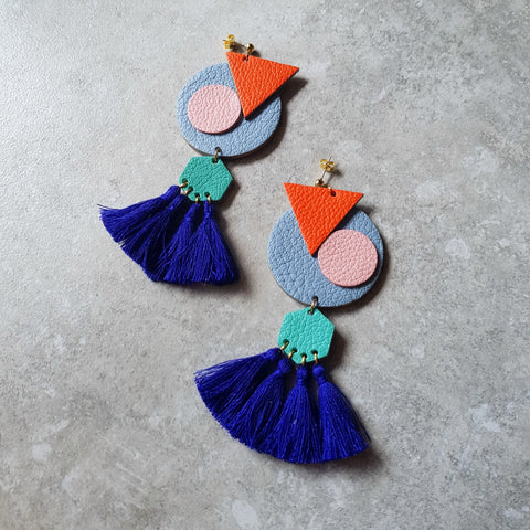 OVO Earrings with Tassels (LIGHT BLUE)