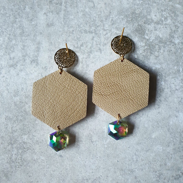 Peranakan Tile Earrings with Swarovski Drop (SALMON)