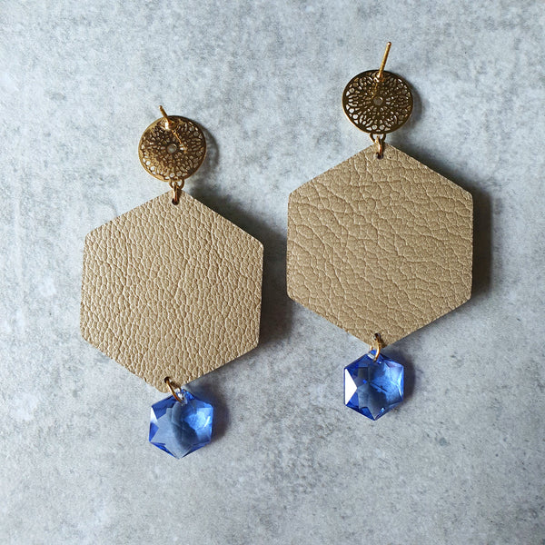 Peranakan Tile Earrings with Swarovski Drop (WHITE)
