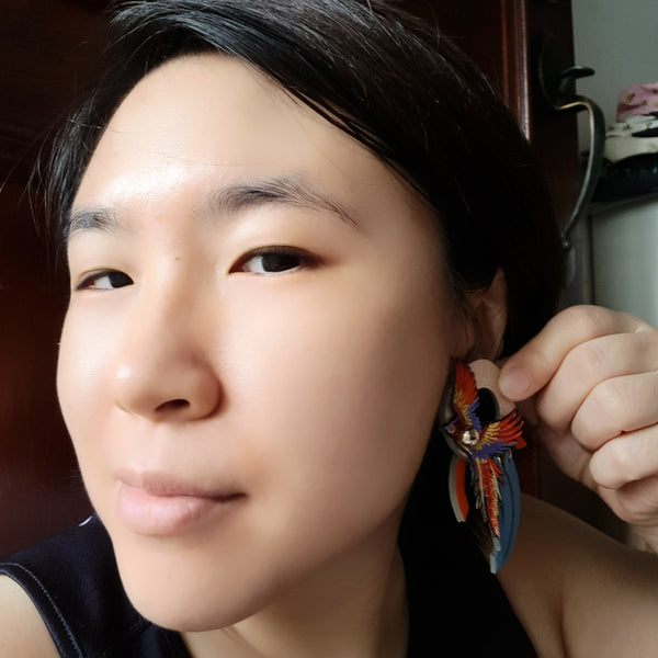Phoenix Asymmetrical Dangle-studs (DUCHESS BLUE)