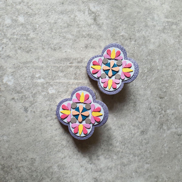 Quatrefoil Peranakan Tile Studs (DARK LAVENDER)